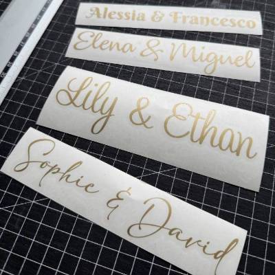 Personalisierte Vinyl-Aufkleber für Hochzeit, Verlobung Söz-/Nişan-Tepsisi – Namen, Initialen, Datum