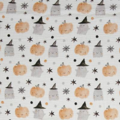 Musselin Double Gauze  Halloween, weiß Oeko-Tex Standard 100 (1m/12,- €)