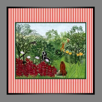 KUNSTDRUCK Poster - Affen im Dschungel - mit Streifentextur in verschidenen Farben - Henri Rousseau French Art Wanddeko