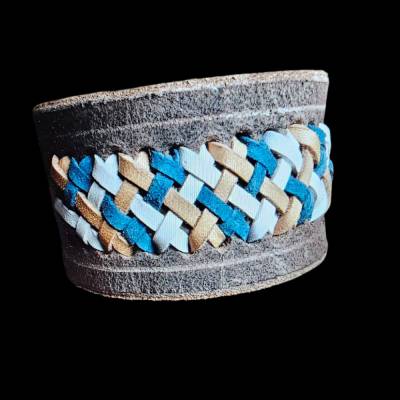 Büffel-Leder Armband grau – 3-Farben Flechtung, Handarbeit, Unikat (RLA65)