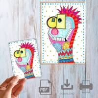 Illustration, Postkarte, Poster, bunter Freak, handgemalt, PDF Download