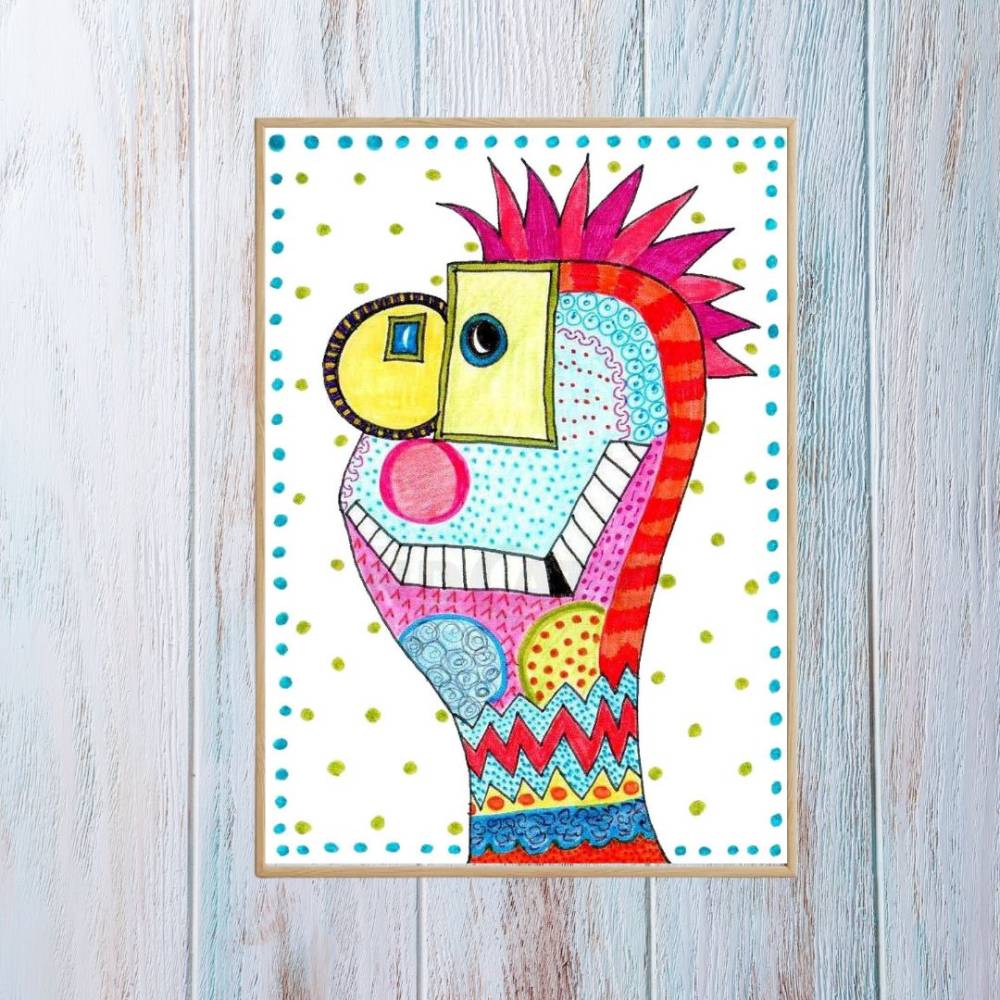Illustration, Postkarte, Poster, bunter Freak, handgemalt, PDF Download Bild 2