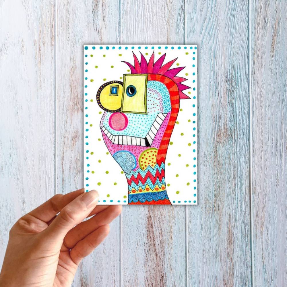 Illustration, Postkarte, Poster, bunter Freak, handgemalt, PDF Download Bild 3