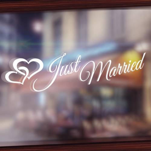 Hochzeitsauto Deko Aufkleber Just Married  mit Herzen – 60 cm, 16 Farben, wetterfest & ablösbar