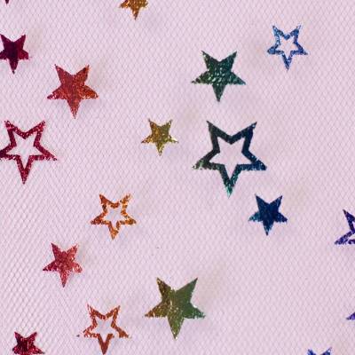 Tüll Stoff kleine  Sterne, bunt/fuchsia (1m/7,-€)