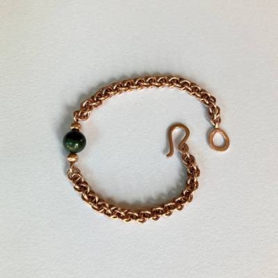 Chainmaille - Armband "JPL" aus reinem Kupfer mit einer Nephritperle
