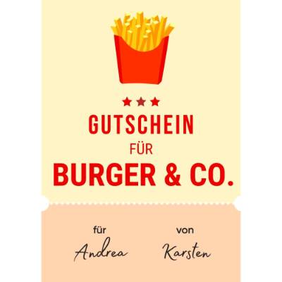 Lecker: Burger Gutschein zum Ausdrucken – Personalisiere deine DIN A4 PDF Vorlage sofort