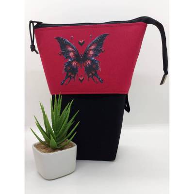 Stiftemäppchen Stifteaufbewahrung Popup-Mäppchen Pencilcase - Schmetterling in schwarz/dunkelpink