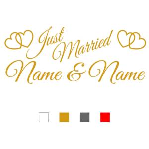 Hochzeitsauto Aufkleber personalisiert – Just Married Sticker mit Namen & Datum, 60 cm, wetterfest, 16 Farben
