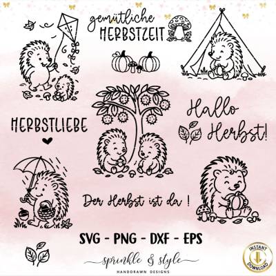 Plotterdatei Herbst, Igel, Digistamp, Hallo Herbst svg, Herbstzauber, Herbsttiere png, Deutsche Plotterdatein, Kürbis