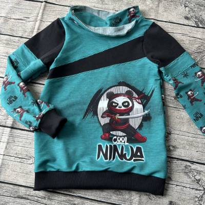 supercooles dünnes Sweatshirt / Pulli mit Ninja-Panda in Petrol gr.122/128