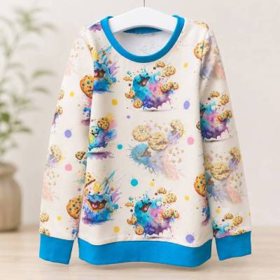 Kinder Pullover Keksmonster & Cookies | Sweatshirt mit Keksmotiv | Handgenäht für Jungen und Mädchen