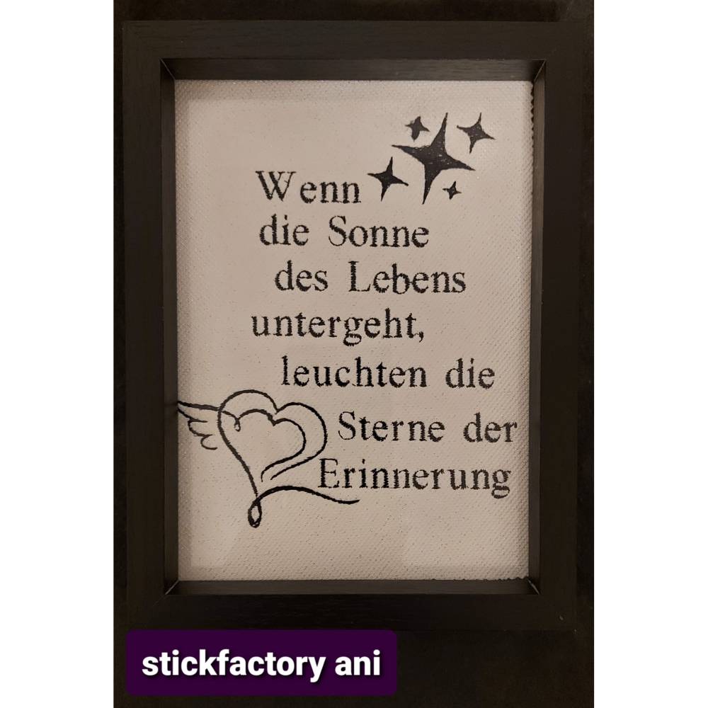 Stickdatei Trauerspruch wenn die Sonne untergeht für den 13x18 Rahmen Bild 1