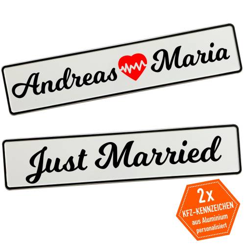 Kennzeichen Hochzeit mit Namen Deko Hochzeitsauto Hochzeitskennzeichen selbst gestalten Motiv Herzschlag