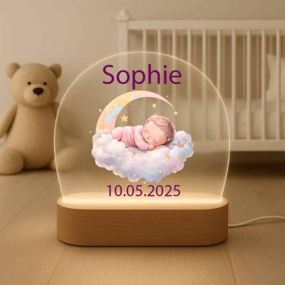 personalisiertes Nachtlicht, Geschenkidee zur Geburt mit Name und Geburtsdatum 