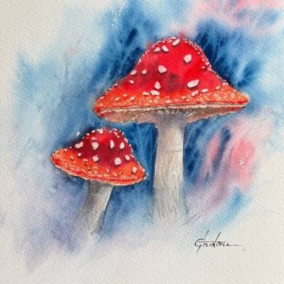 Original Aquarell "Fliegenpilze"  | 23 × 31 cm