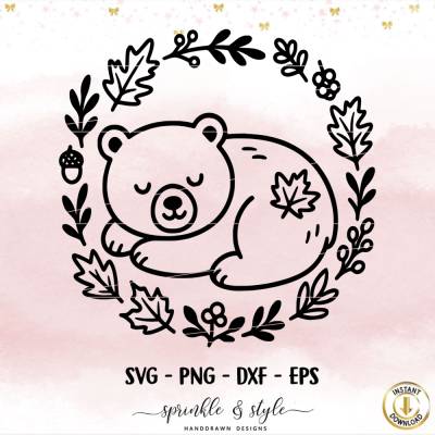 Plotterdatei Herbst, Bär, Digistamp, Herbstkranz svg, Herbstzauber, Herbsttiere png, Deutsche Plotterdatei Blätter svg 