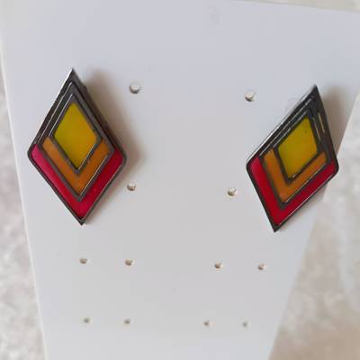 Ohrringe UV-Harz Raute gelb-orange-rot