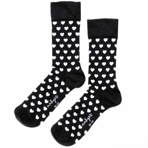 Socke schwarz / weiss Herzchen