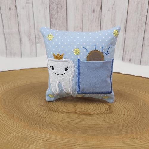 Zahnfeekissen hellblau mit oder ohne Name | 11cm x 11cm | personalisiertes Kissen | Zahnfee Kissen | Wackelzahn | Gesche