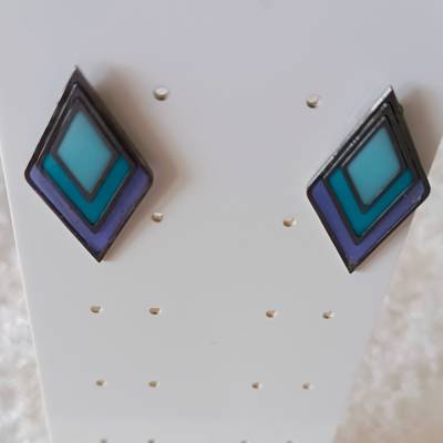 Ohrringe UV-Harz Raute Blautöne