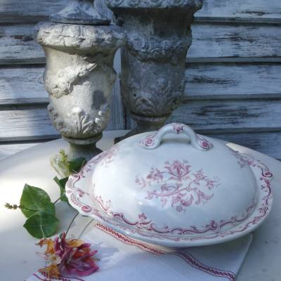 Antik Schüssel Terrine Villeroy&Boch Wallerfangen Miranda Kupferdruck Rot Brocante Suppenschüssel Landhaus Steinzeug
