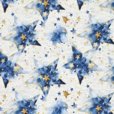 ♕ Alpenfleece Stoff mit Sternen blau ecru 50x 150 cm  Kuschelsweat ♕