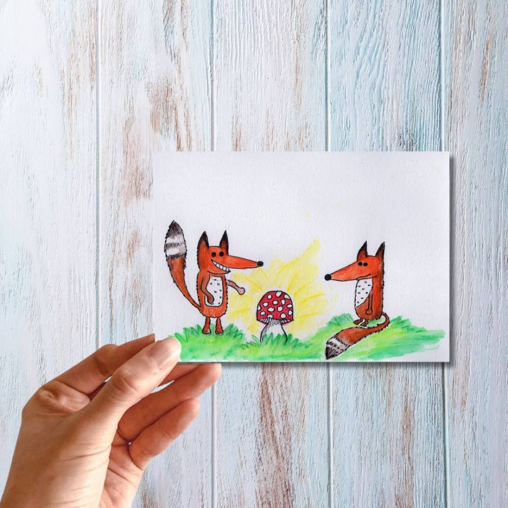 Postkarte, Poster, Illustration , zwei Füchse, handgemalt, PDF Download Bild 3