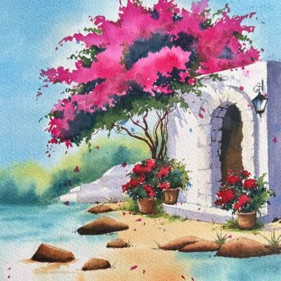 Original Aquarell "Verborgender Eingang" | 23 × 31 cm