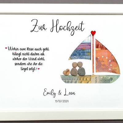 Geldgeschenk zur Hochzeit: Personalisiertes Steinbild Hochzeitsschiff – Hochzeitsgeschenk Reisen & Kreuzfahrt