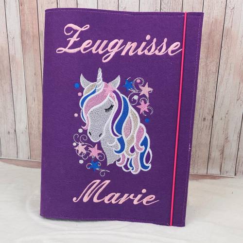 Zeugnismappe aus Filz mit Einhorn | Personalisierte Zeugnishülle zur Einschulung