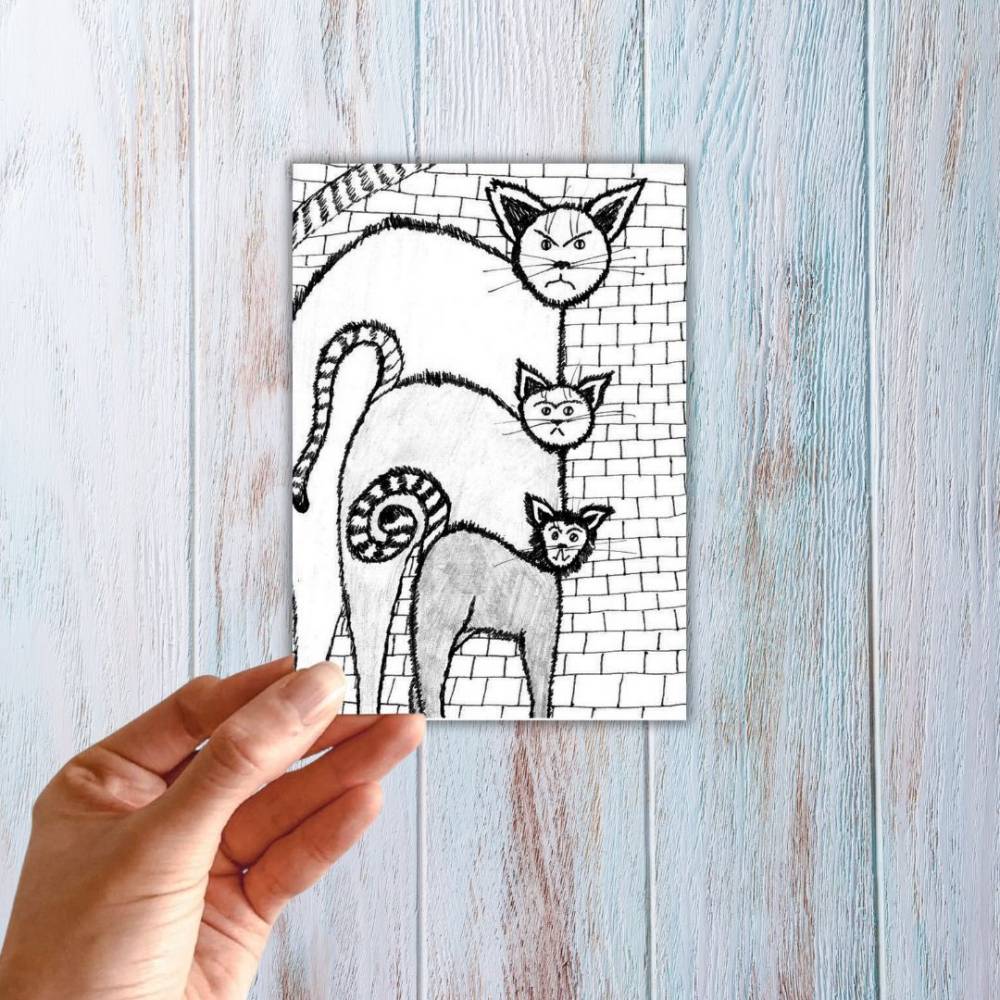 Postkarte, Poster, Illustration , Straßenkater Bande, handgemalt, PDF Download Bild 3