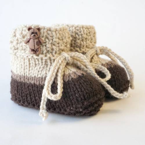 Babyschuhe Strickschuhe Teddy Bär braun handgestrickt 3-6 Monate Sohle 10,5 cm
