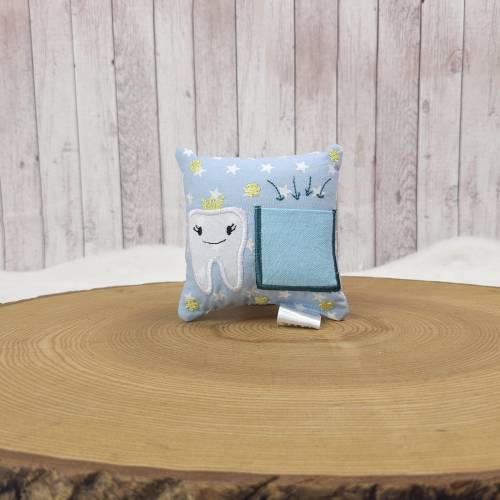 Zahnfeekissen hellblau, mit oder ohne Name | 11cm x 11cm | personalisiertes Kissen | Zahnfee Kissen | Wackelzahn | Gesch