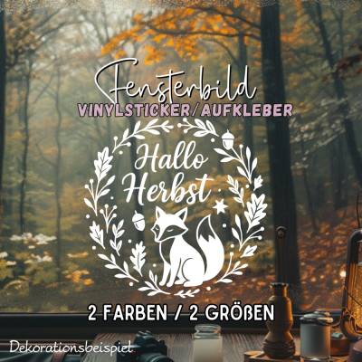 Herbstkranz Hallo Herbst Fuchs Sticker  saisonaler Aufkleber herbstliches Fensterbild Sticker exklusiv