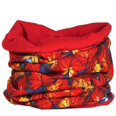 Loopschal Rote Blätter – Handgenähter Schlauchschal aus Baumwollsweat mit Strick, Wendeschal