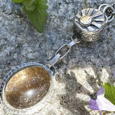 Goldener Rutilquarz, Silber Pendel Halskette, Sonnenanhänger, Gold, Sonnenanhänger Echtgold, Goldanhänger, Sonne