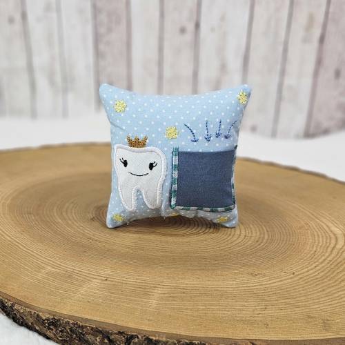 Zahnfeekissen hellblau mit oder ohne Name | 11cm x 11cm | personalisiertes Kissen | Zahnfee Kissen | Wackelzahn | Gesche