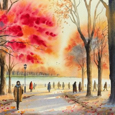 Original Aquarell "Herbstspaziergang im Park II" | 41 x 31 cm