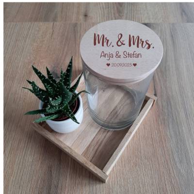 Personalisiertes Vorratsglas mit Gravur – Geschenk zur Hochzeit, Gastgeschenk & Geldgeschenk
