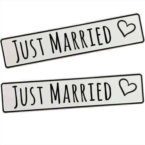 Just Married Hochzeitskennzeichen, 2 Stück. Die ideale Hochzeitsdeko mit Herz für das Hochzeitsauto, die Hochzeitsfeier
