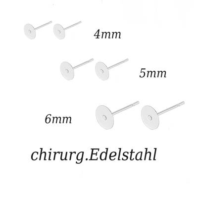 20 Stk. Ohrstecker und 22 Ohrstop. aus chirurg. Edelstahl, Rohlinge mit flachem Pads 4/5/6 mm, Hypoallergene Ohrstecker