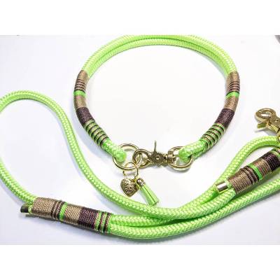 Hundehalsband mit Karabinerverschluss | 1m Kurzleine aus Tau im Lime