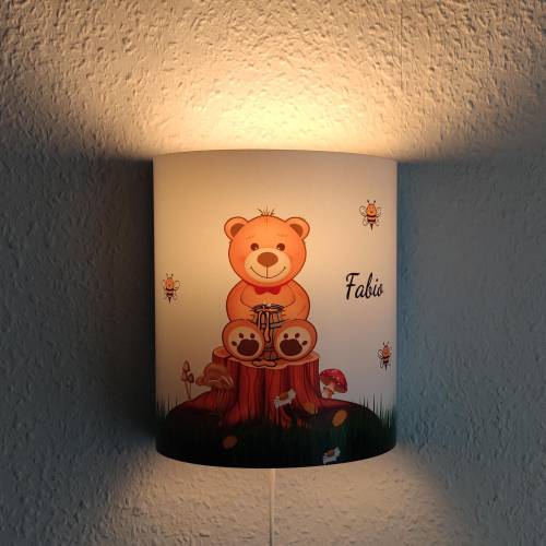 Kinderlampe Bär Honigbiene | Wandlampe personalisiert mit Name | Nachtlicht Kinderzimmer | Geschenk Geburt Taufe Deko