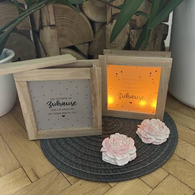 Lichtbox / Leuchtrahmen aus Eichenklötzchen - Zuhause Sprüche - Liebe Familie - Holz Deko Homedeko - Handmade - Geschenk