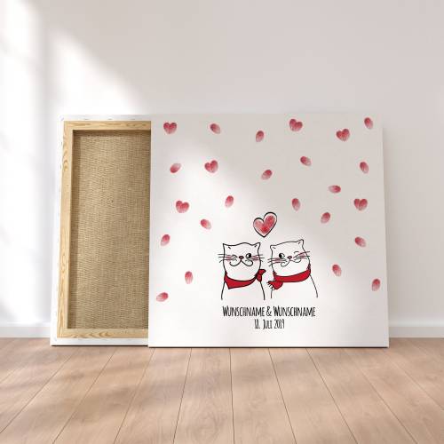 Personalisierte Hochzeitsgästebuch Leinwand – Wedding Tree Fingerabdruck mit Herzen & Namen – Geschenk Brautpaar 50x50 c