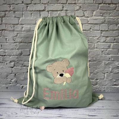 personalisierter Beutel aus Baumwolle mit Teddy & Namen bestickt | verschiedene Farben | Baumwollbeutel