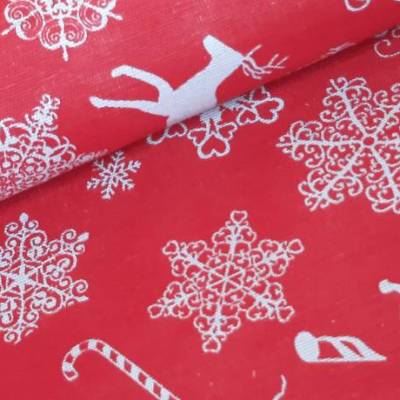 Dekostoff Ottomane bedruckt Weihnachtsschlitten rot(1m /12,00€)
