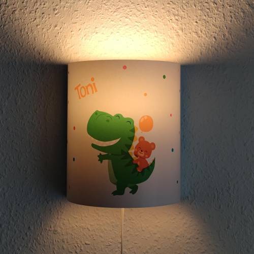 Kinderzimmer Lampe Dinosaurier Dino Tiere Wandlampe personalisiert Holz Nachtlicht Bär