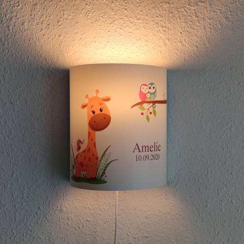 Kinderlampe Wandlampe Kinderzimmer Deko Nachtlicht Schlummerlicht personslisiert Giraffe Eulen Holz Lampe